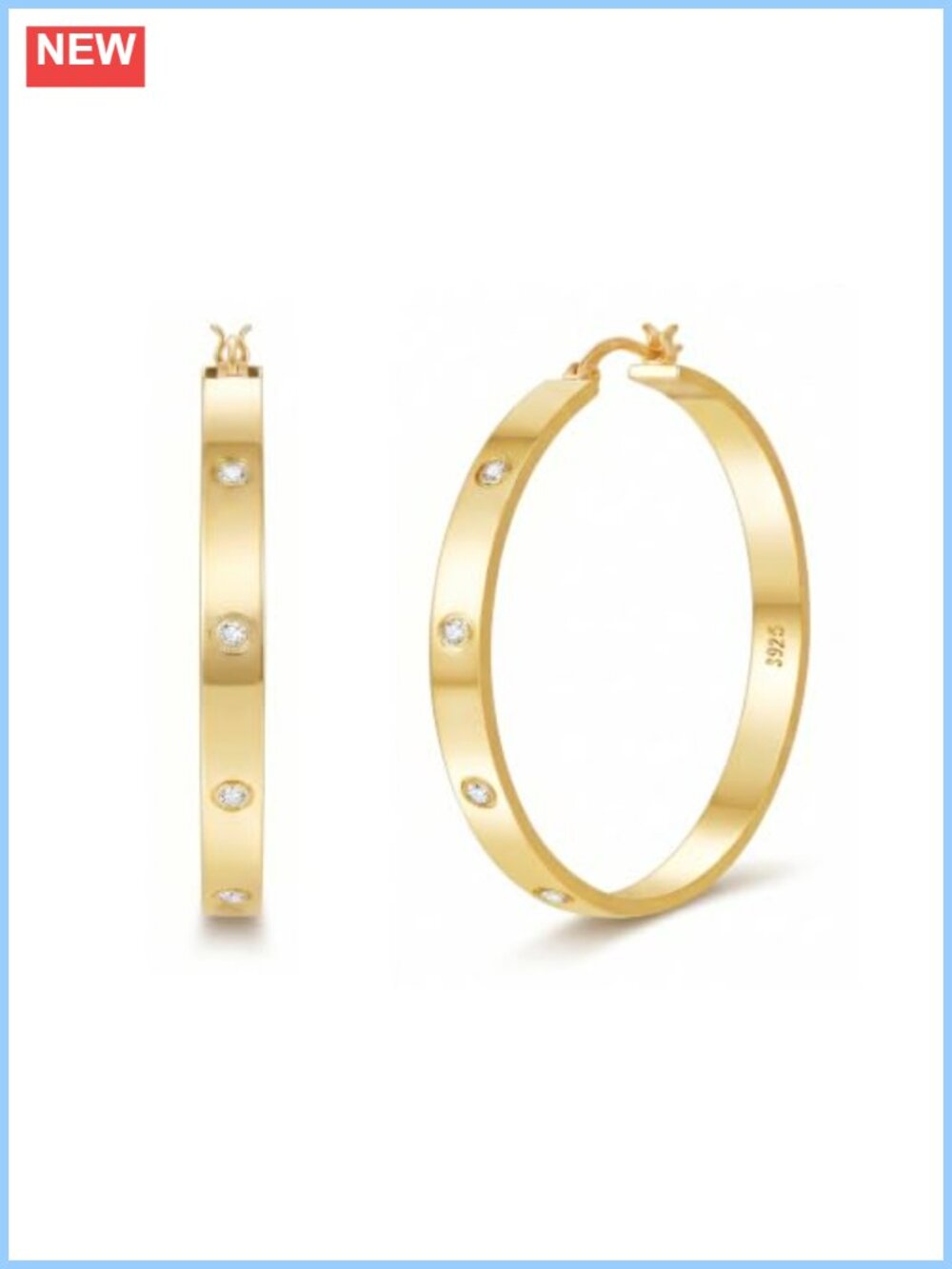 14K Gold Plated Hoop Earrings Sterling Silver Post CZ